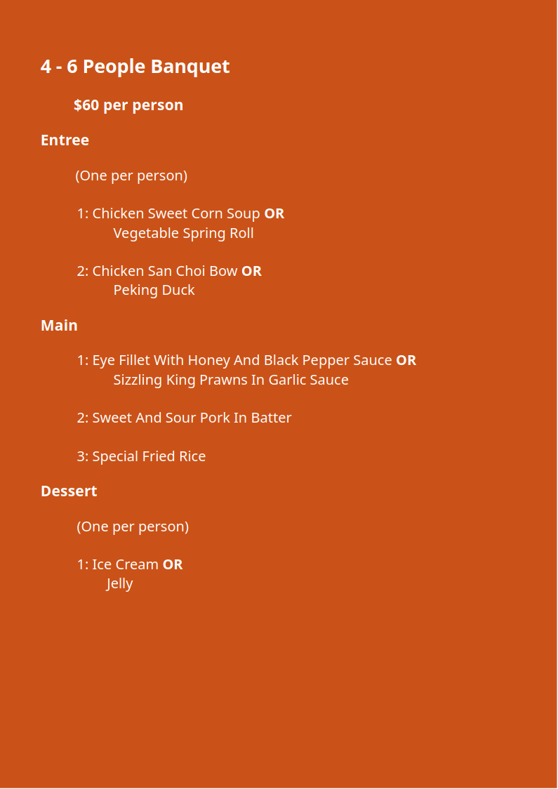 4 - 6 People Banquet